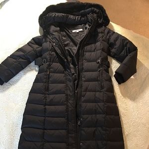 DKNY Longline Faux Fur-Trim Puffer Coat